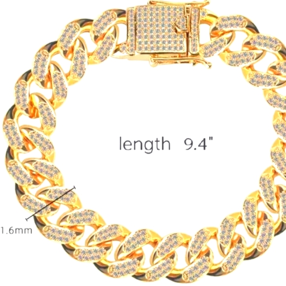 JEWELRY ANKLE BRACELET GOLD PLATE W/CRYSTALS ICED OUT CUBAN CHAIN 10" ANKLE - Picture 3 of 7